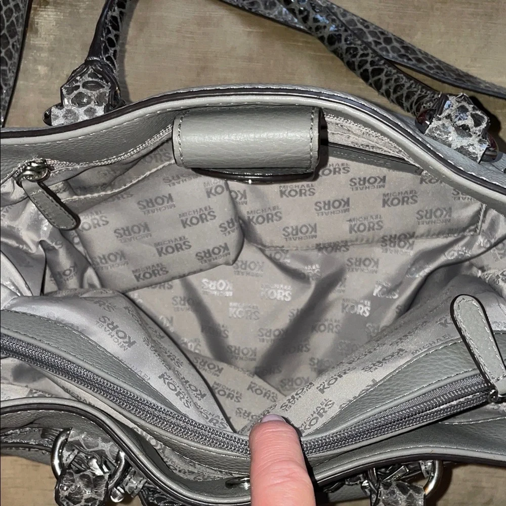 Michael KORS Gray Snake Print Leather Tote Bag